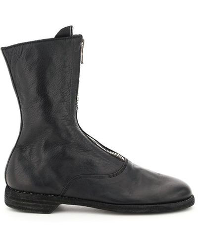 Guidi Front Zip Leather Ankle Boots - Black