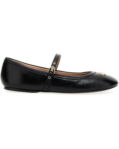 Moschino Logo Leather Ballet Flats Flat Shoes Nero