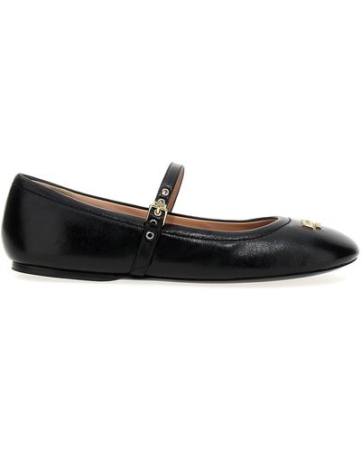 Moschino Logo Leather Ballet Flats Flat Shoes - Black