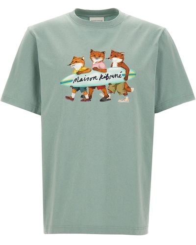 Maison Kitsuné 'Surfing Foxes' T-Shirt - Green