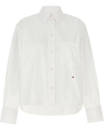 Victoria Beckham Cropped Shirt With Logo Embroidery Shirt, Blouse - White