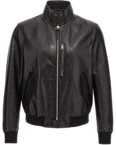 Tom Ford Leather Bomber Jacket - Black