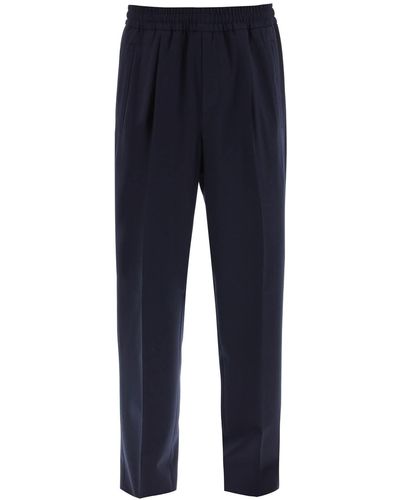 Zegna Jogger Fit Wool Blend Trousers - Blue
