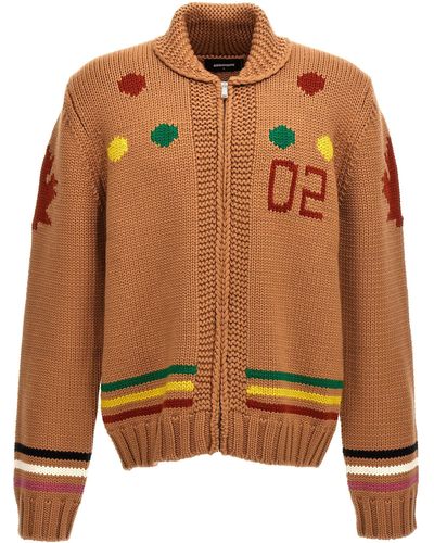 DSquared² Jacquard Cardigan Sweater, Cardigans - Brown