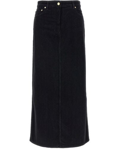 Ganni Long Velvet Ribbed Skirt Gonne Nero