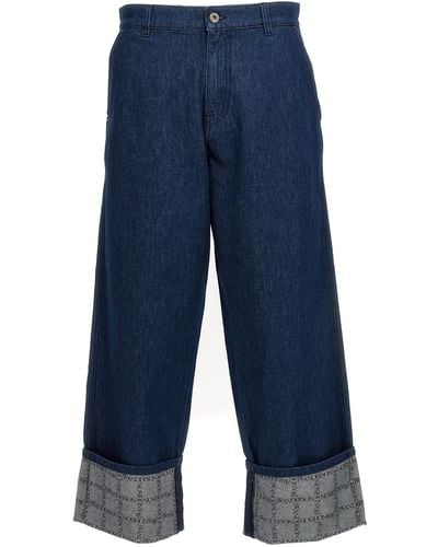 JW Anderson Logo Grid Turn Up Workwear Jeans Blu
