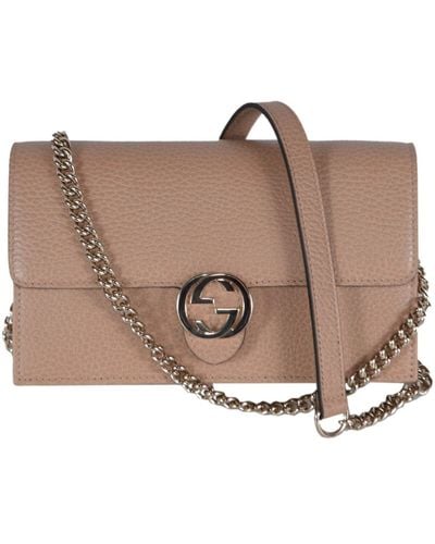 Gucci Interlocking Shoulder Bag GG Small Beige Leather - Brown