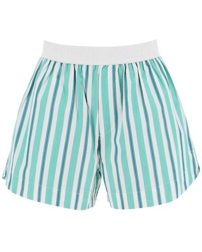 Ganni Striped Shorts With Elastic Waistband - Blue