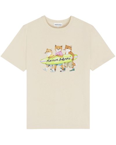 Maison Kitsuné T-shirt in cotone con stampa Foxes frontale - Bianco