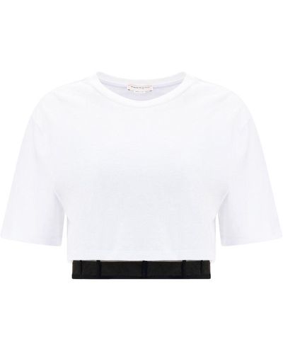Alexander McQueen T-shirt crop con bustino - Bianco