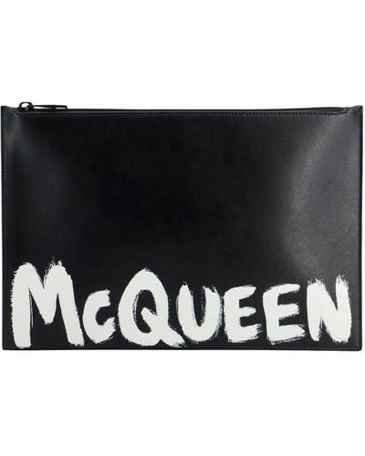Alexander McQueen Clutch in pelle con logo McQueen Graffiti - Nero