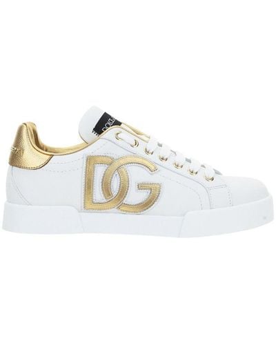 Dolce & Gabbana Portofino Dg Logo Leather Sneaker - White