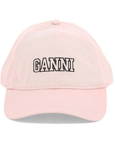 Ganni Embroidered-Logo Cotton Baseball Cap - Pink