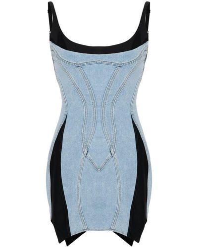 Mugler Paneled Slim-fit Stretch-denim Mini Dress - Blue