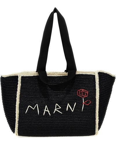 Marni Macramé Shopping Bag Tote Bag - Black