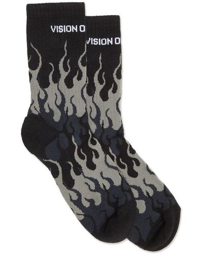 Vision Of Super Socks With Flames And Logo - Black