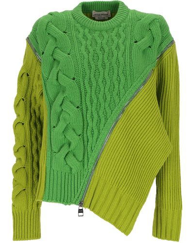 Alexander McQueen Zip-up Cable-knit Sweater - Green
