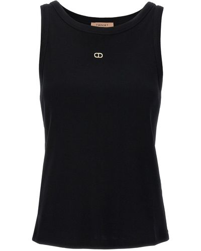 Twin Set Logo Embroidery Tank Top Tops - Black