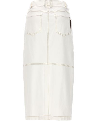 Brunello Cucinelli Denim Long Skirt Gonne Bianco