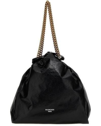 Balenciaga Tote Crush Media Shoulder Bags - Black