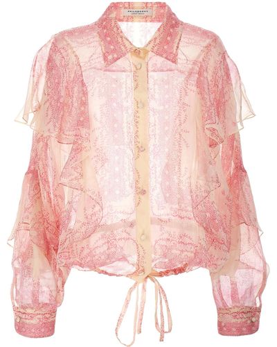 Philosophy Silk Crépon Shirt Ruffles Shirt, Blouse - Pink
