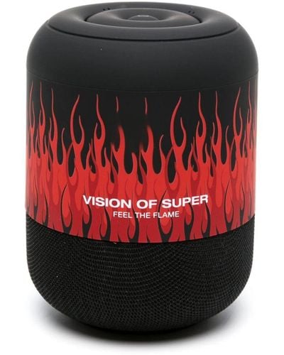 Vision Of Super Blck Speaker With Flames And Logo - Red