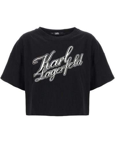 Karl Lagerfeld Athleisure Cropped T Shirt Nero