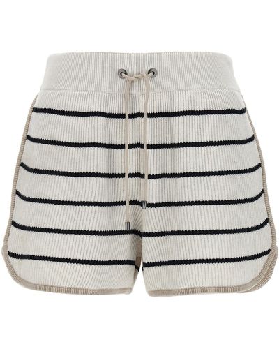 Brunello Cucinelli Striped Shorts Bermuda, Short Bianco - Grigio