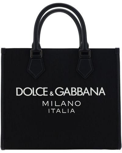 Dolce & Gabbana Shopping grande in nylon con logo gommato - Nero