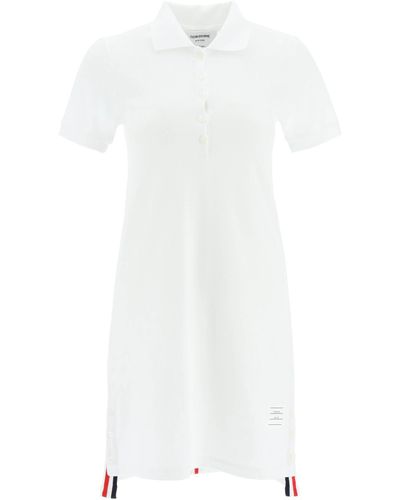 Thom Browne Cotton Piquet Polo Dress With Tricolored Detail - White