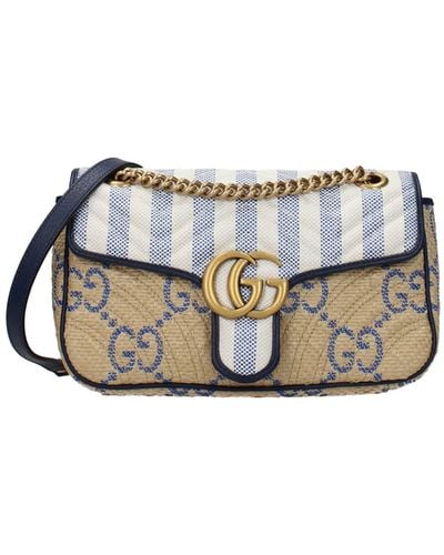 Gucci Crossbody Bag Marmont Raffia Blue - Natural