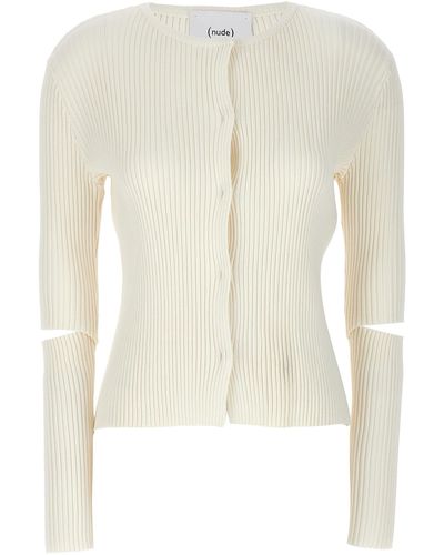 Nude Cutout Detail Ribbed Cardigan Jumper, Cardigans - White