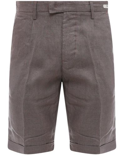 NUGNES 1920 Linen Bermuda Shorts With Logoed Label - Grey