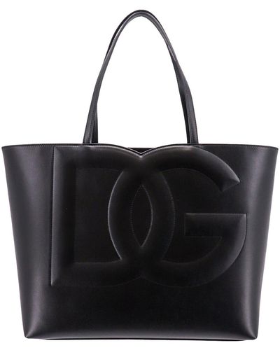 Dolce & Gabbana Leather Shoulder Bag With Frontal Maxi Monogram - Black