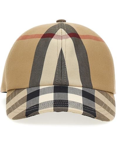 Burberry Check Printed Cap Hats - Natural