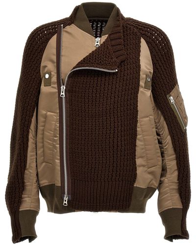 Sacai Nylon Wool Bomber Jacket Casual Jackets, Parka - Brown