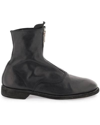 Guidi Front Zip Leather Ankle Boots - Black