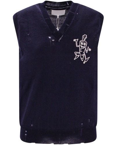 Maison Margiela Wool Vest The Peculiarity Of This Garment Is Given By Fabric Raw Cutted That Tends To Ladder - Blue
