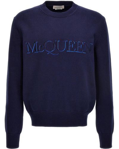 Alexander McQueen Logo Embroidered Sweater Maglioni Blu