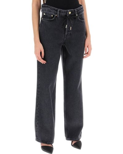 Ganni Jeans Loose Con Coulisse - Nero