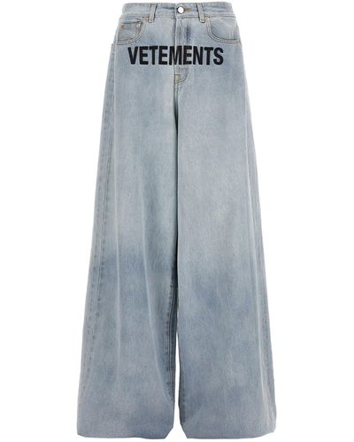 Vetements Embroidered Logo Jeans Celeste - Blu