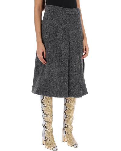 Saks Potts Nicoline A-line Skirt In Herringbone Wool - Black