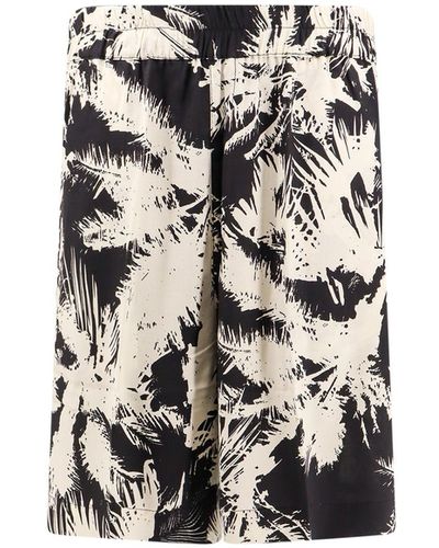 Laneus Viscose Bermuda Shorts With Floral Print - White