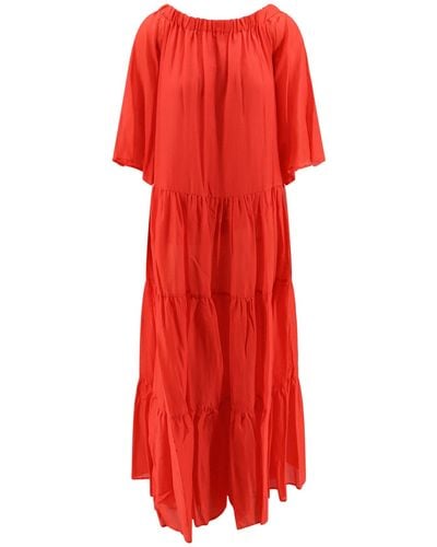 Semicouture Cotton And Silk Dress With Flounces - Red