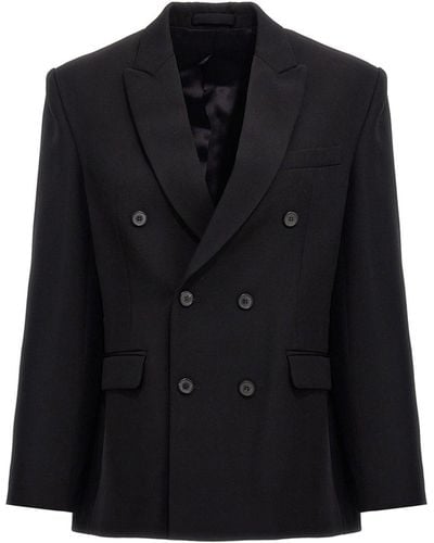 Wardrobe NYC Wool Double Breast Blazer Jacket Blazer And Suits - Black