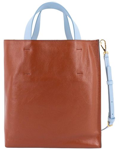 Marni Leather Handbag With Bicolor Motif - Natural