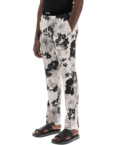 Tom Ford Pajama Pants In Floral Silk - Black