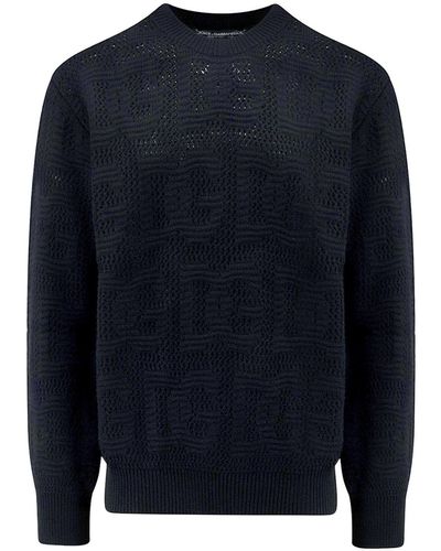 Dolce & Gabbana Virgin Wool Sweater With Dg Motif - Blue