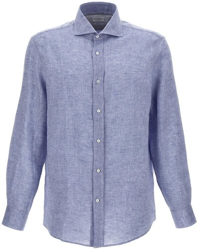 Brunello Cucinelli Linen Shirt Camicie Celeste - Blu