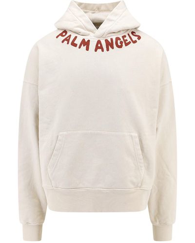 Palm Angels Felpa in cotone con stampa logo frontale - Bianco